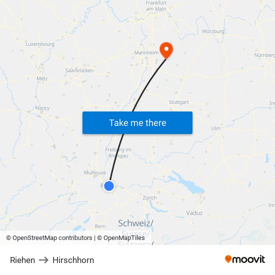 Riehen to Hirschhorn map