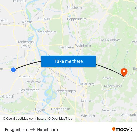 Fußgönheim to Hirschhorn map