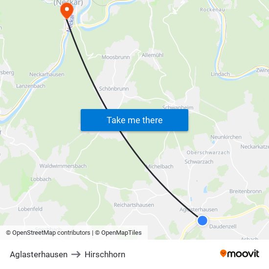 Aglasterhausen to Hirschhorn map