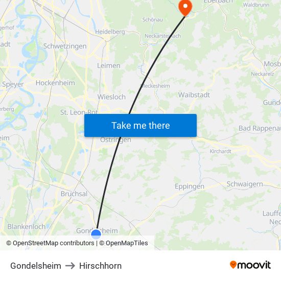 Gondelsheim to Hirschhorn map