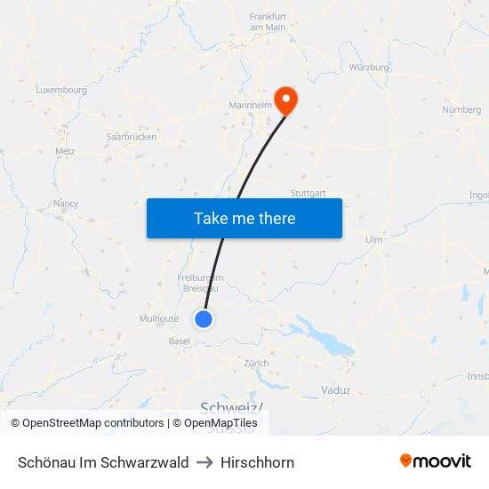 Schönau Im Schwarzwald to Hirschhorn map