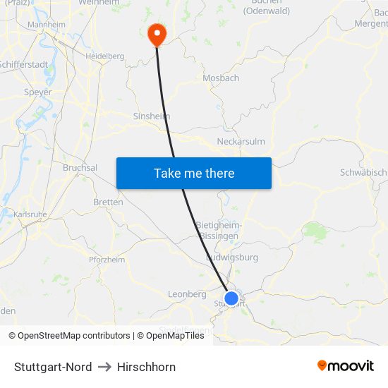 Stuttgart-Nord to Hirschhorn map