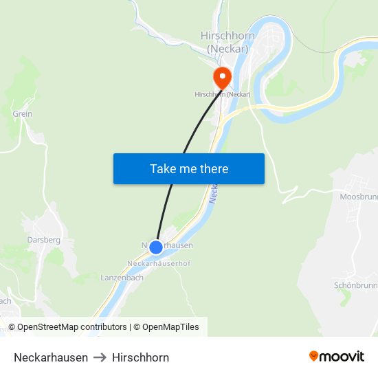 Neckarhausen to Hirschhorn map