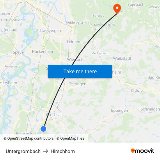 Untergrombach to Hirschhorn map