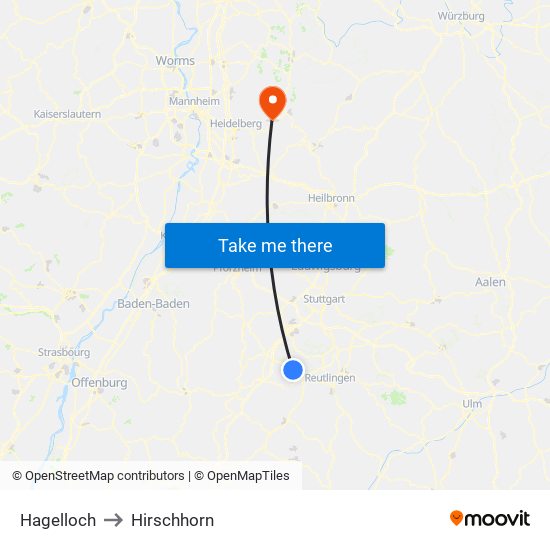 Hagelloch to Hirschhorn map