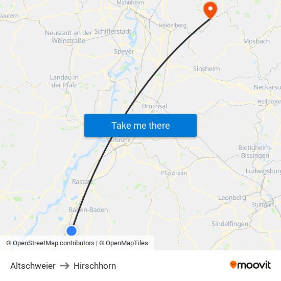 Altschweier to Hirschhorn map