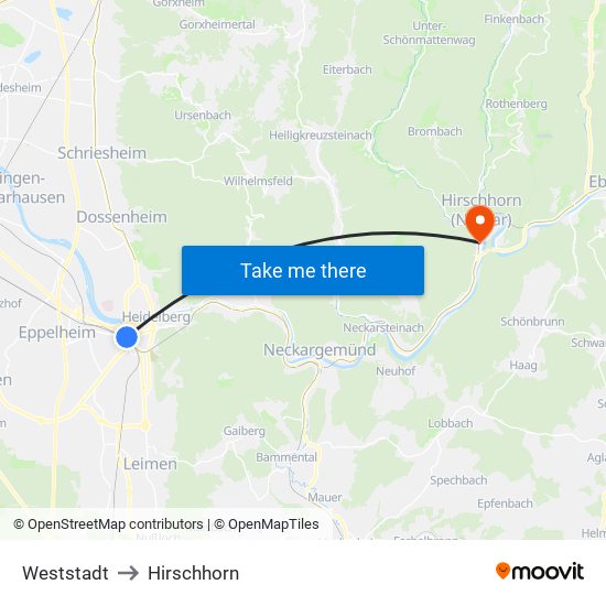 Weststadt to Hirschhorn map