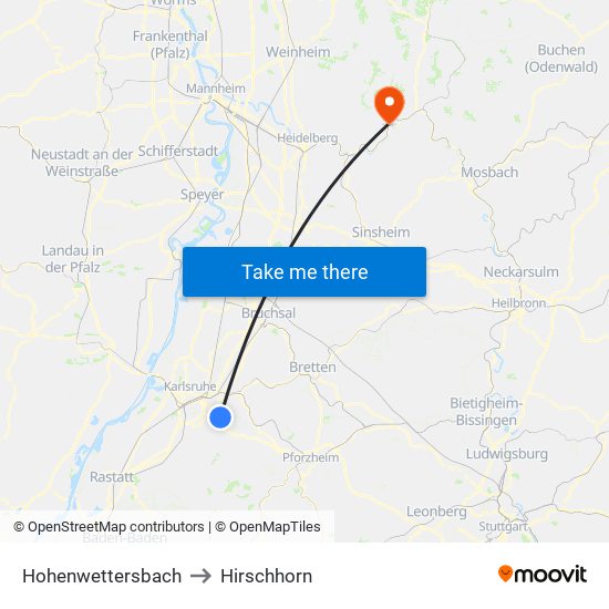 Hohenwettersbach to Hirschhorn map