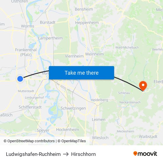 Ludwigshafen-Ruchheim to Hirschhorn map