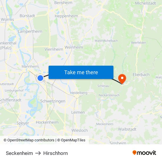 Seckenheim to Hirschhorn map