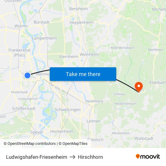 Ludwigshafen-Friesenheim to Hirschhorn map