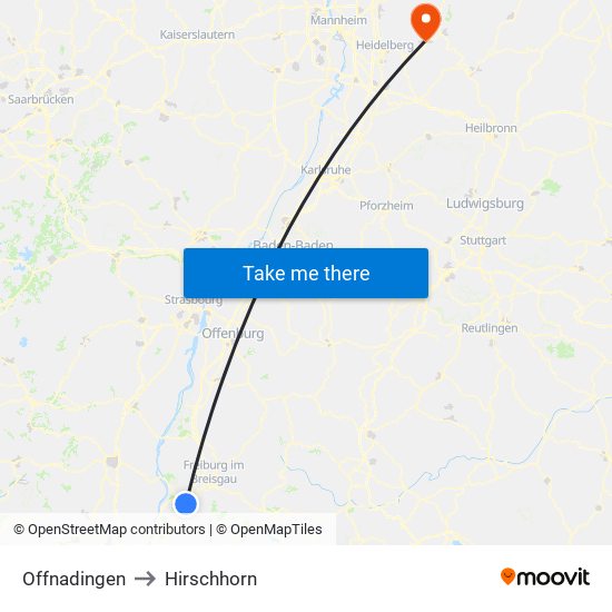 Offnadingen to Hirschhorn map