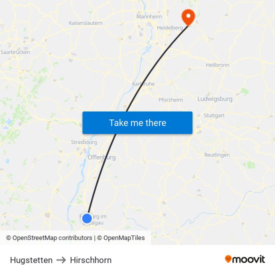 Hugstetten to Hirschhorn map