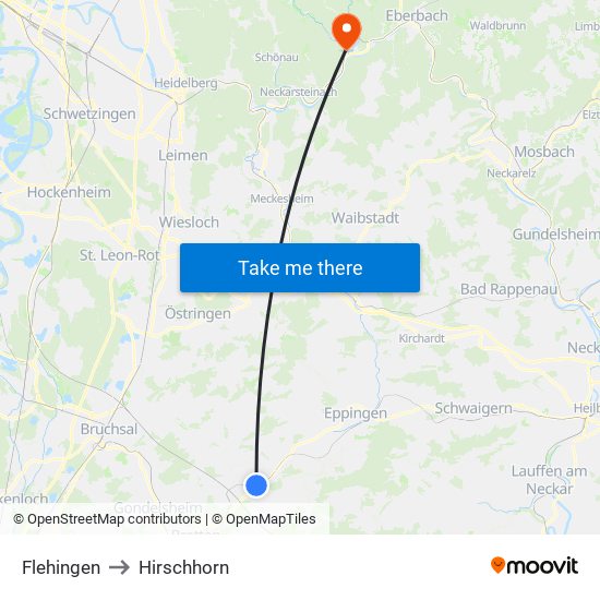 Flehingen to Hirschhorn map
