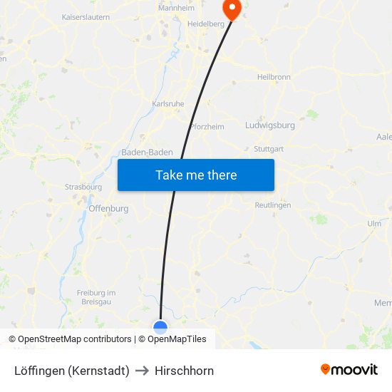 Löffingen (Kernstadt) to Hirschhorn map