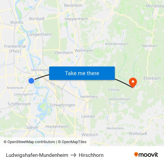 Ludwigshafen-Mundenheim to Hirschhorn map