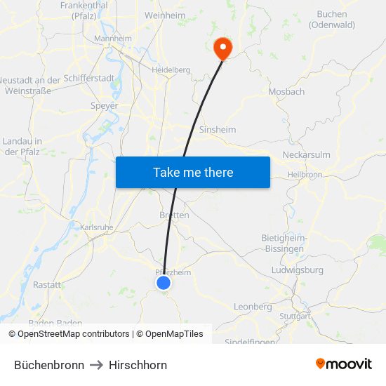 Büchenbronn to Hirschhorn map