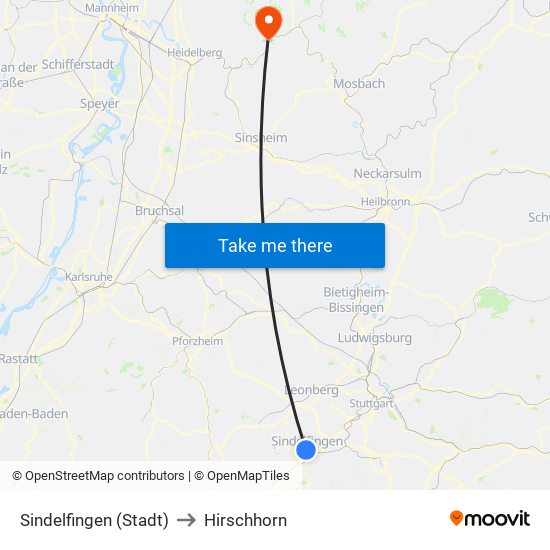 Sindelfingen (Stadt) to Hirschhorn map