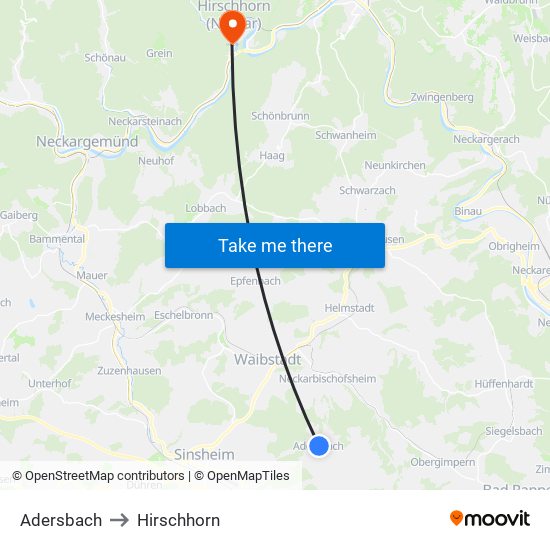 Adersbach to Hirschhorn map