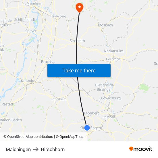 Maichingen to Hirschhorn map