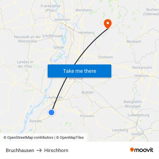 Bruchhausen to Hirschhorn map