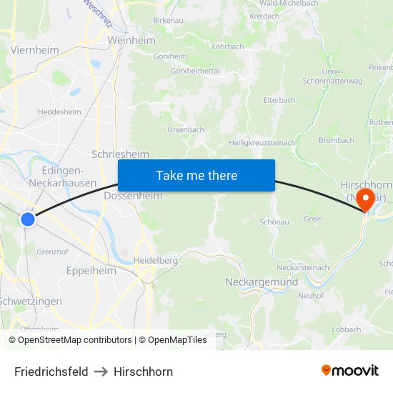 Friedrichsfeld to Hirschhorn map