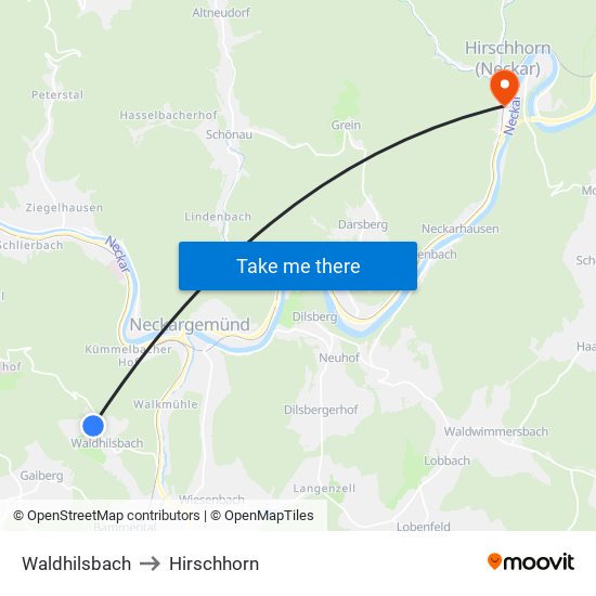 Waldhilsbach to Hirschhorn map