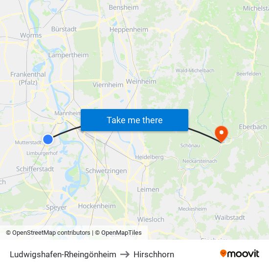 Ludwigshafen-Rheingönheim to Hirschhorn map