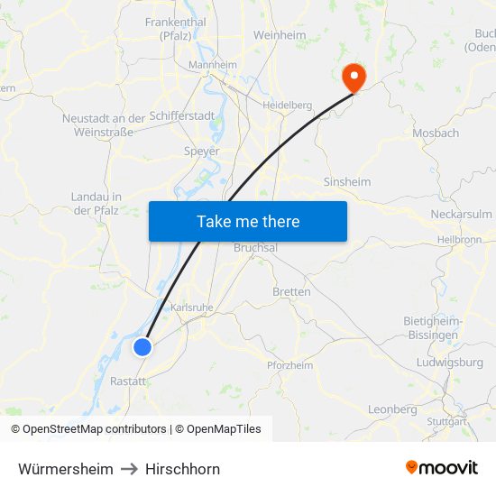 Würmersheim to Hirschhorn map