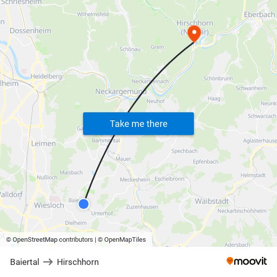 Baiertal to Hirschhorn map