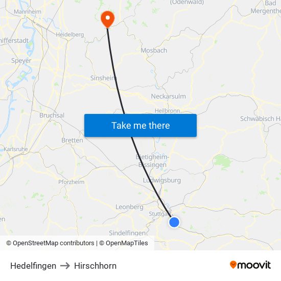 Hedelfingen to Hirschhorn map