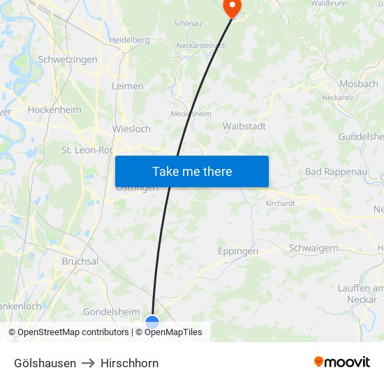 Gölshausen to Hirschhorn map