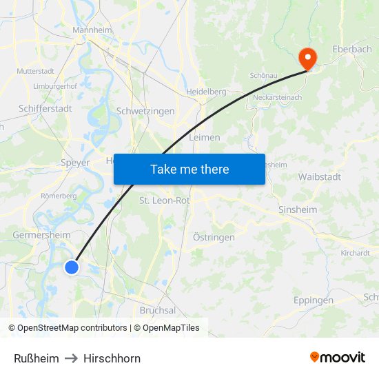 Rußheim to Hirschhorn map