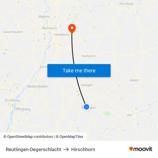 Reutlingen-Degerschlacht to Hirschhorn map