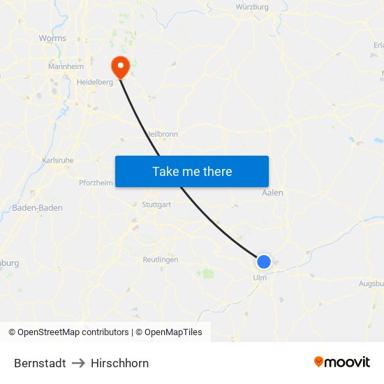 Bernstadt to Hirschhorn map