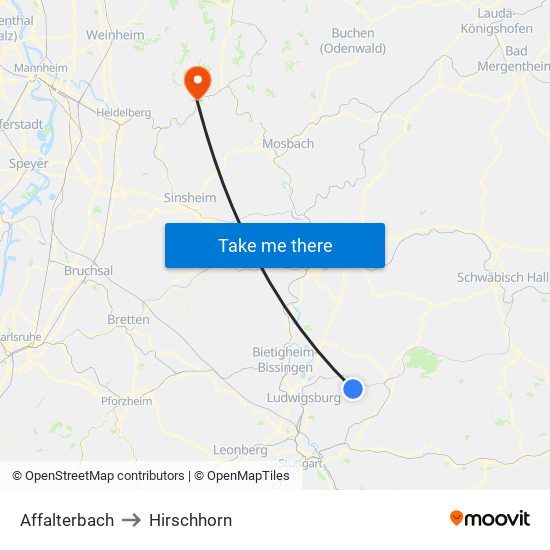 Affalterbach to Hirschhorn map