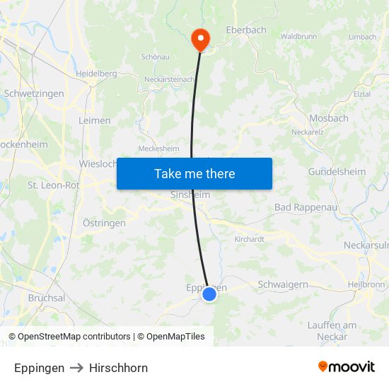 Eppingen to Hirschhorn map