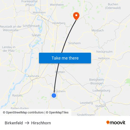 Birkenfeld to Hirschhorn map