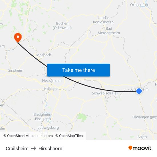 Crailsheim to Hirschhorn map