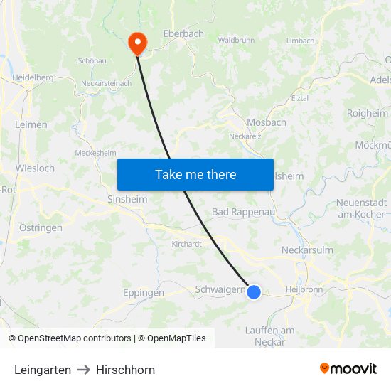 Leingarten to Hirschhorn map