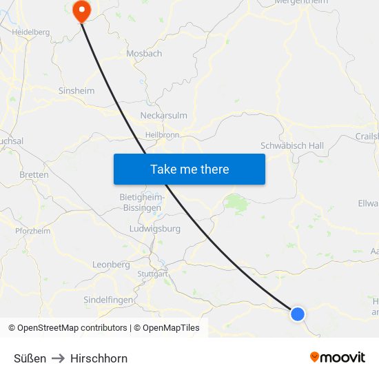 Süßen to Hirschhorn map