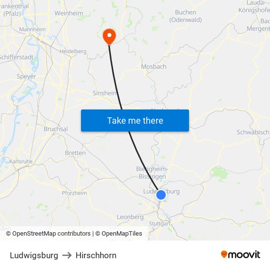 Ludwigsburg to Hirschhorn map