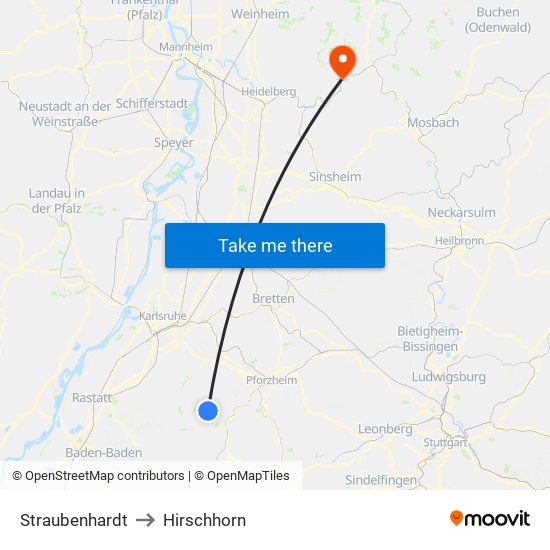 Straubenhardt to Hirschhorn map