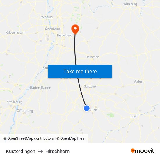 Kusterdingen to Hirschhorn map