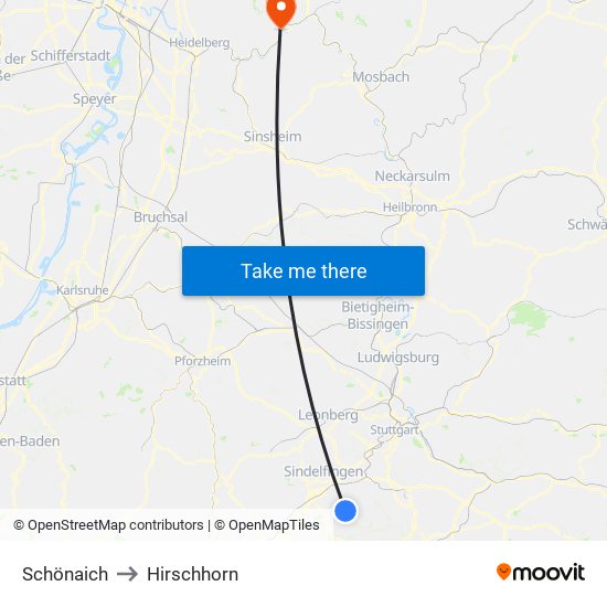 Schönaich to Hirschhorn map