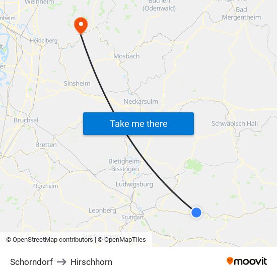 Schorndorf to Hirschhorn map