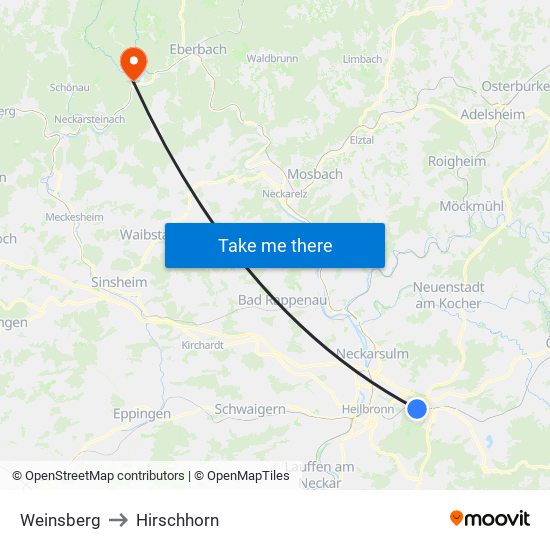 Weinsberg to Hirschhorn map