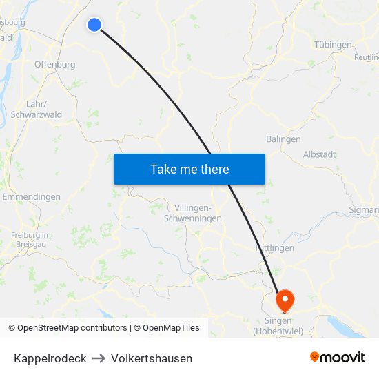 Kappelrodeck to Volkertshausen map