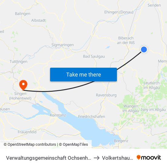 Verwaltungsgemeinschaft Ochsenhausen to Volkertshausen map