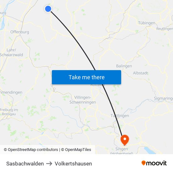 Sasbachwalden to Volkertshausen map